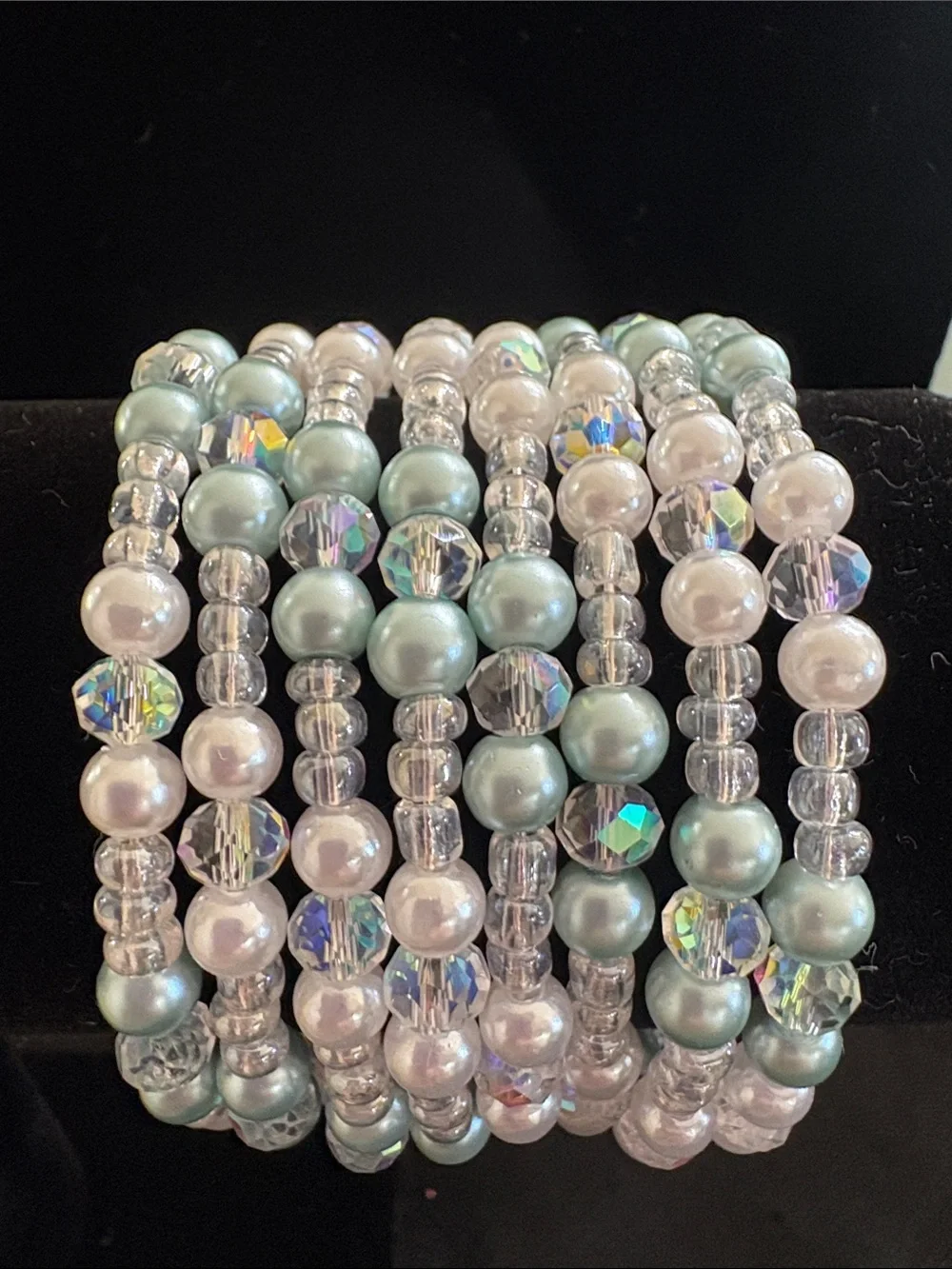Pearl and Crystal Bracelet in Pale Blue and White